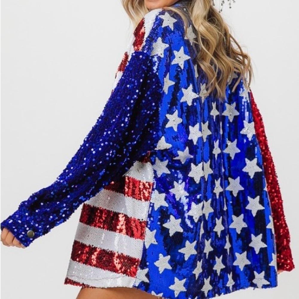 Velvet Sequin Sleeve American Flag Theme Shirt 1 left small - Picture 3 of 7
